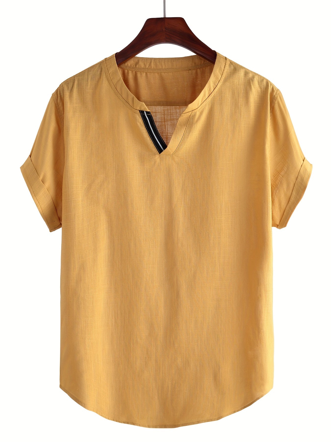 Men's Cotton Solid V Neck Shirt Short Sleeves for Summer