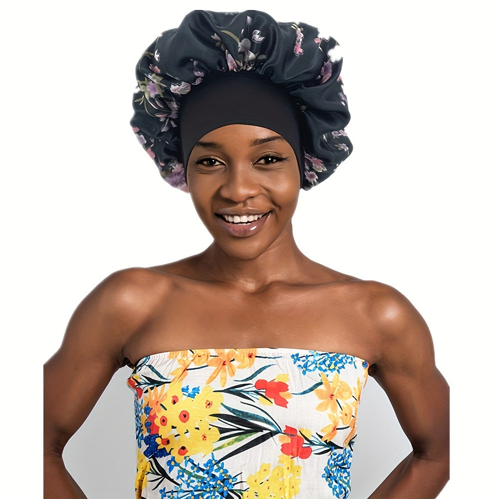 Flower Print Satin Bonnet Night Cap for Women