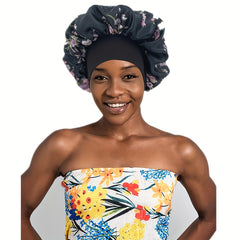Flower Print Satin Bonnet Night Cap for Women