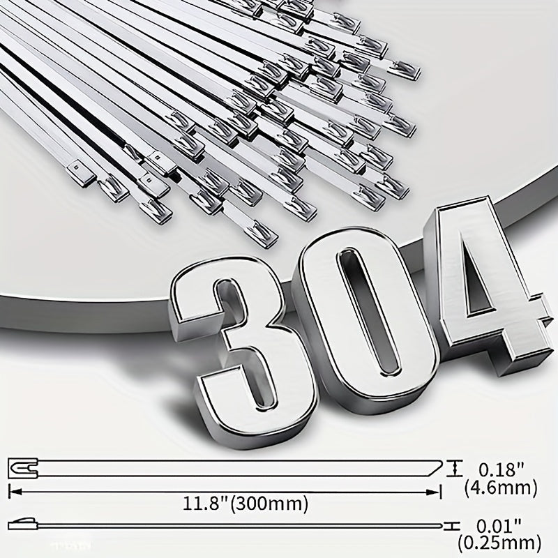 50pcs Metal Zip Ties 304 Stainless Steel Heavy Duty Self-locking Cable Ties
