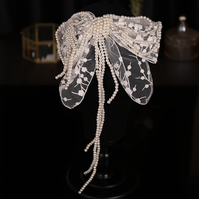 Faux Pearl Butterfly Wedding Headband for Bride