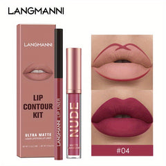 LANGMANNI Lipgloss Lipliner Set Long Lasting Waterproof Liquid Lipstick