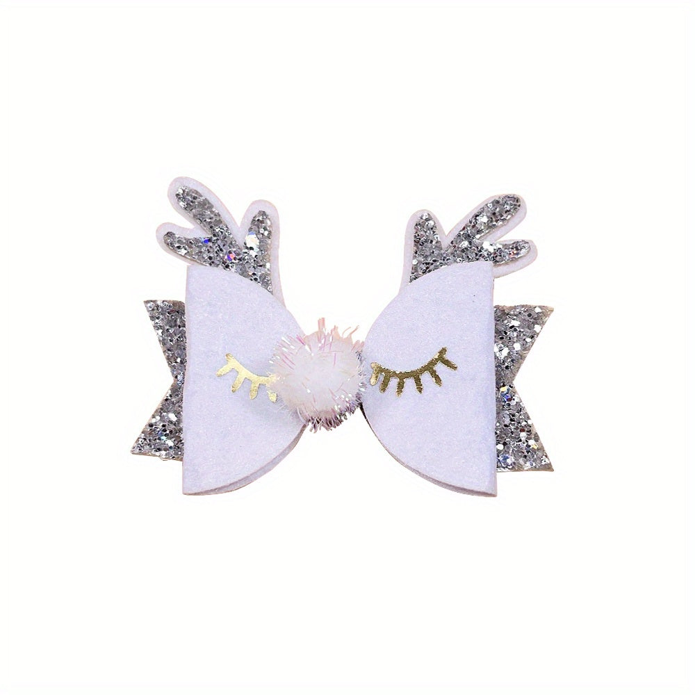 Christmas Party Elk Antlers Hair Clip Sequin Bows Hair Pin Girls Hair Accessorie