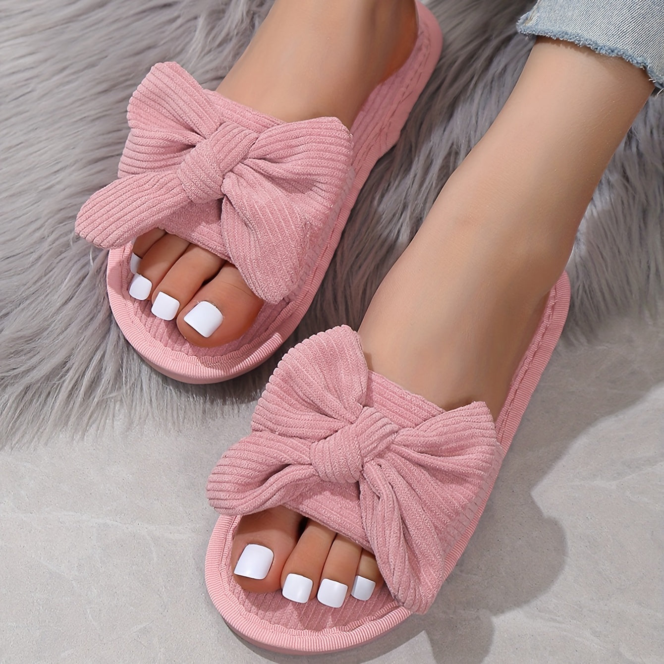 Women's Bowknot Decor Slippers Casual Solid Slip On Shoes
