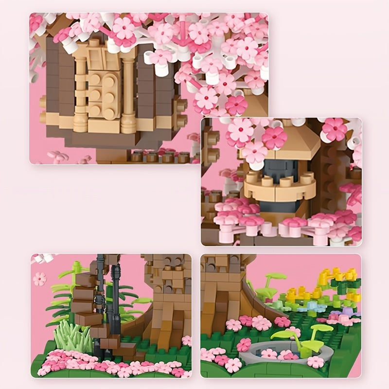 Pink Cherry Tree House Mini Building Blocks Halloween Christmas Gift
