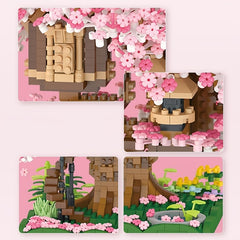 Pink Cherry Tree House Mini Building Blocks Halloween Christmas Gift