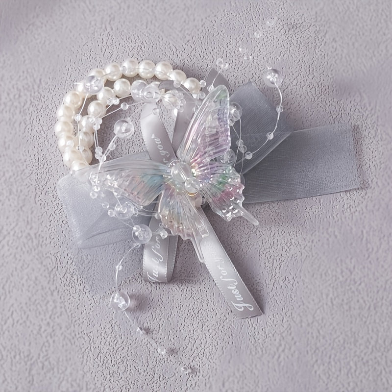 Pearl Flower Bridal Bracelet Bridesmaid Wedding Butterfly Crystal Bracelet
