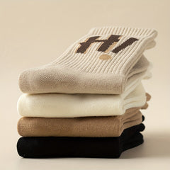 4 Pairs Letter Print Socks Comfy & Breathable Mid Tube Women's Stockings