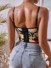 Floral Print Shaping Cami Tops Deep V Push Up Slimmer Top