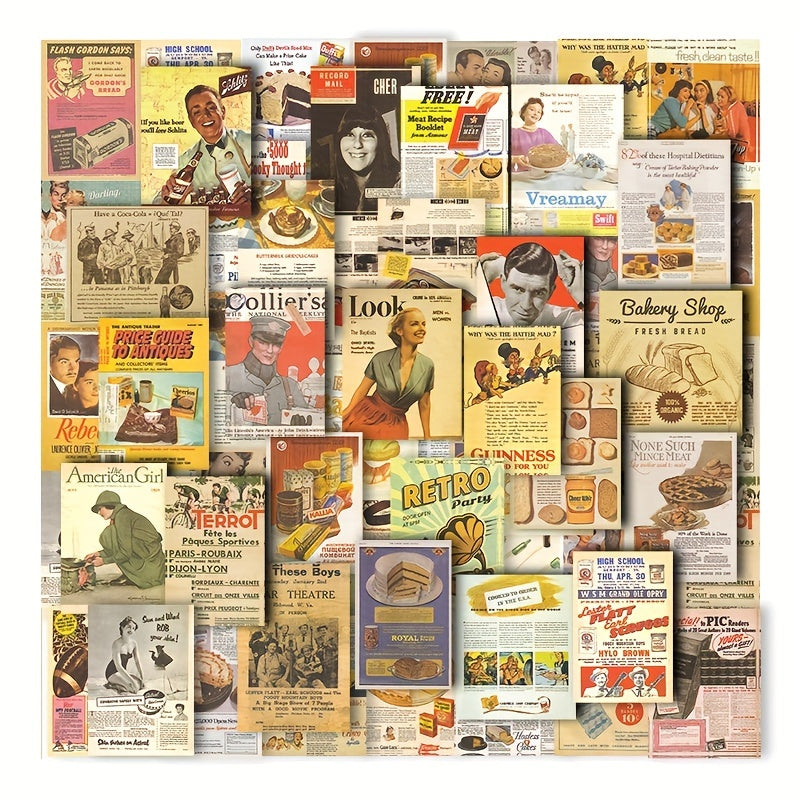 50pcs Retro Magazine Series Stickers for Notebook Luggage Phone