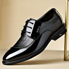 Men's Glossy Derby Shoes With Textured Detail Lace up Front Dress Shoes For Men
