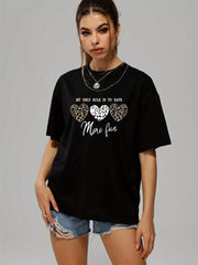 Leopard Heart Print T-Shirt Crew Neck Loose Short Sleeve Tee