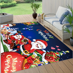 Christmas Living Room Carpet Merry Christmas Cartoon Elk Santa Claus Snowman Rug