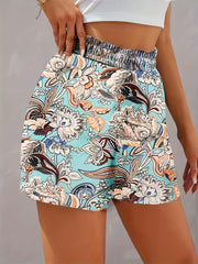 Plant Print Wide Leg Shorts Elastic Waist