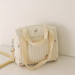 Beige Diaper Bag Cotton Fabric Zipper Large Travel Stroller Organizer