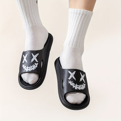 Men's Smile Print Slides Casual Non Slip Slippers