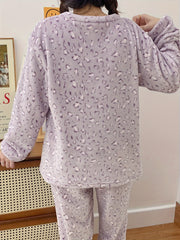 Leopard Print Lounge Set Crew Neck Top & Pants Women's Loungewear