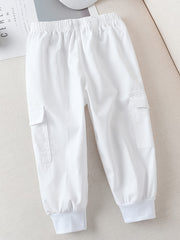 Girls Cotton Solid Cargo Pants Elastic Waist Jogger Pants Kids Clothes