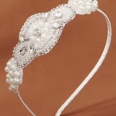 Retro Fabric Headband Faux Pearl Rhinestone Head Jewelry