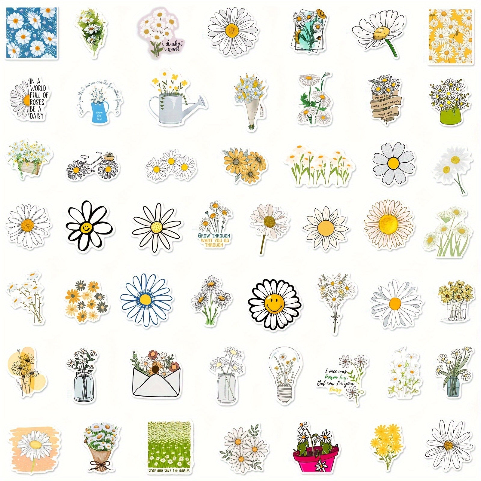 50Pcs Daisy Graffiti Stickers Waterproof DIY Creative Stickers