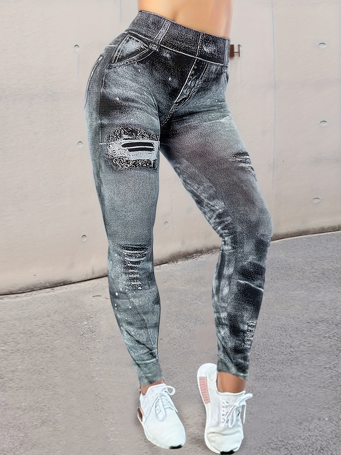 Denim Stretch Leggings Tummy Control Butt Lifting Workout Yoga Pants