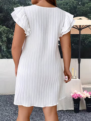 Casual Dress Women's Plus Solid Ruffle Sleeve Round Neck Dress