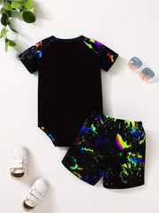 Graffiti Glow In The Dark Print Romper & Shorts Set
