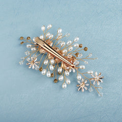 Flower Charm Braided Hair Clip Rhinestone & Faux Pearl Decor Barrette