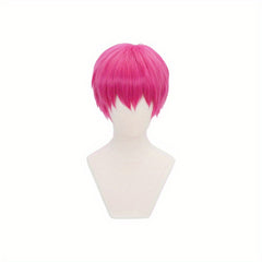 Men's Short Hair Simulation Wig Pink Halloween Cosplay Headgear