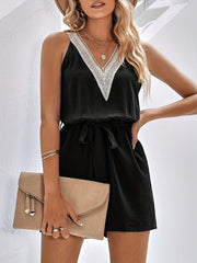 Guipure Lace Belted Romper Jumpsuit