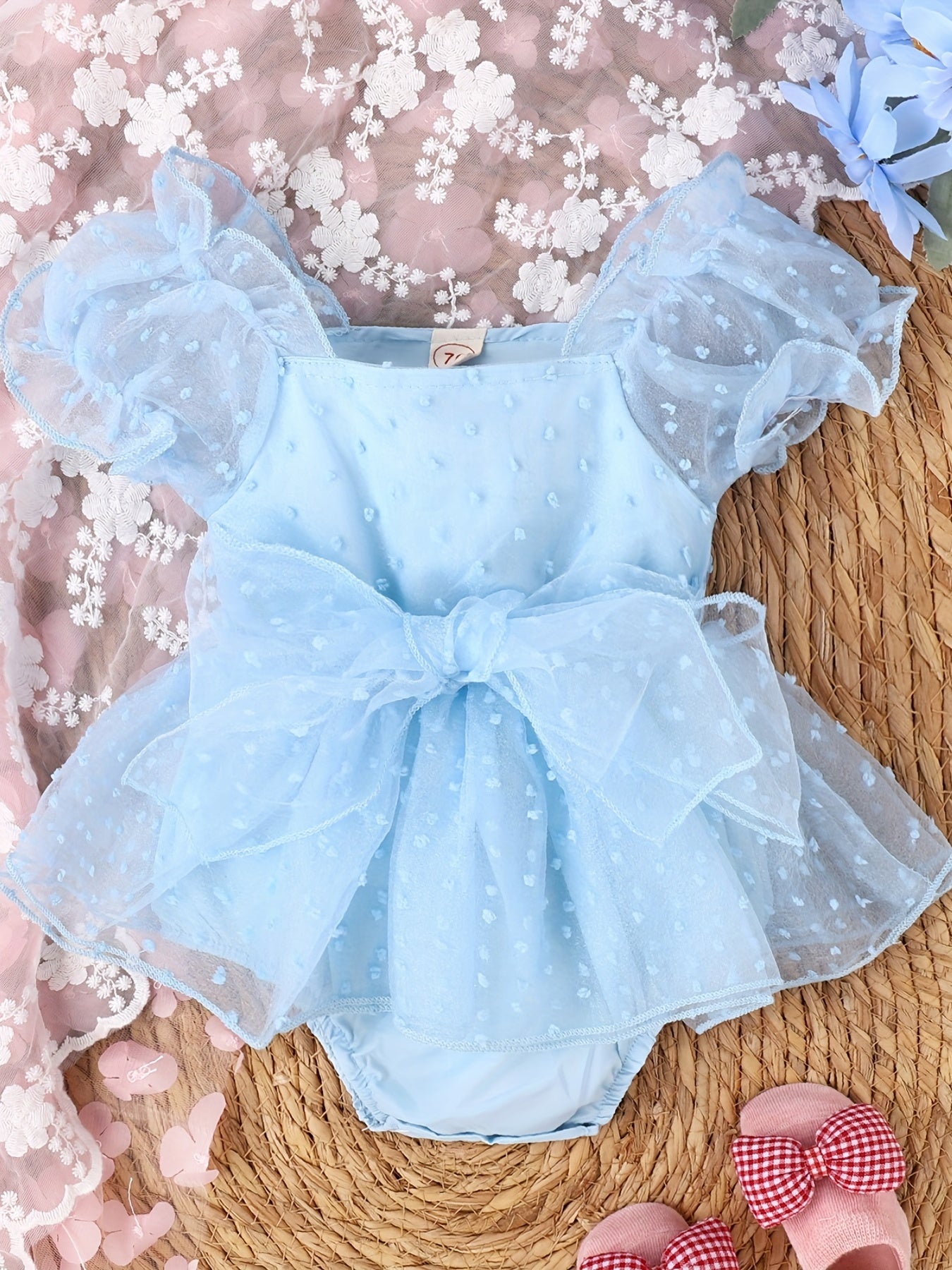 Polka Dot Mesh Puffy Skirt Romper Fairy Dress For Child
