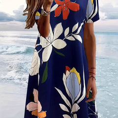 Floral Print Crew Neck Dress Short Sleeve Casual Dress Spring & Summer
