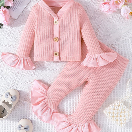Baby Girls Flared Cuff Cardigan Top Flared Pants Set