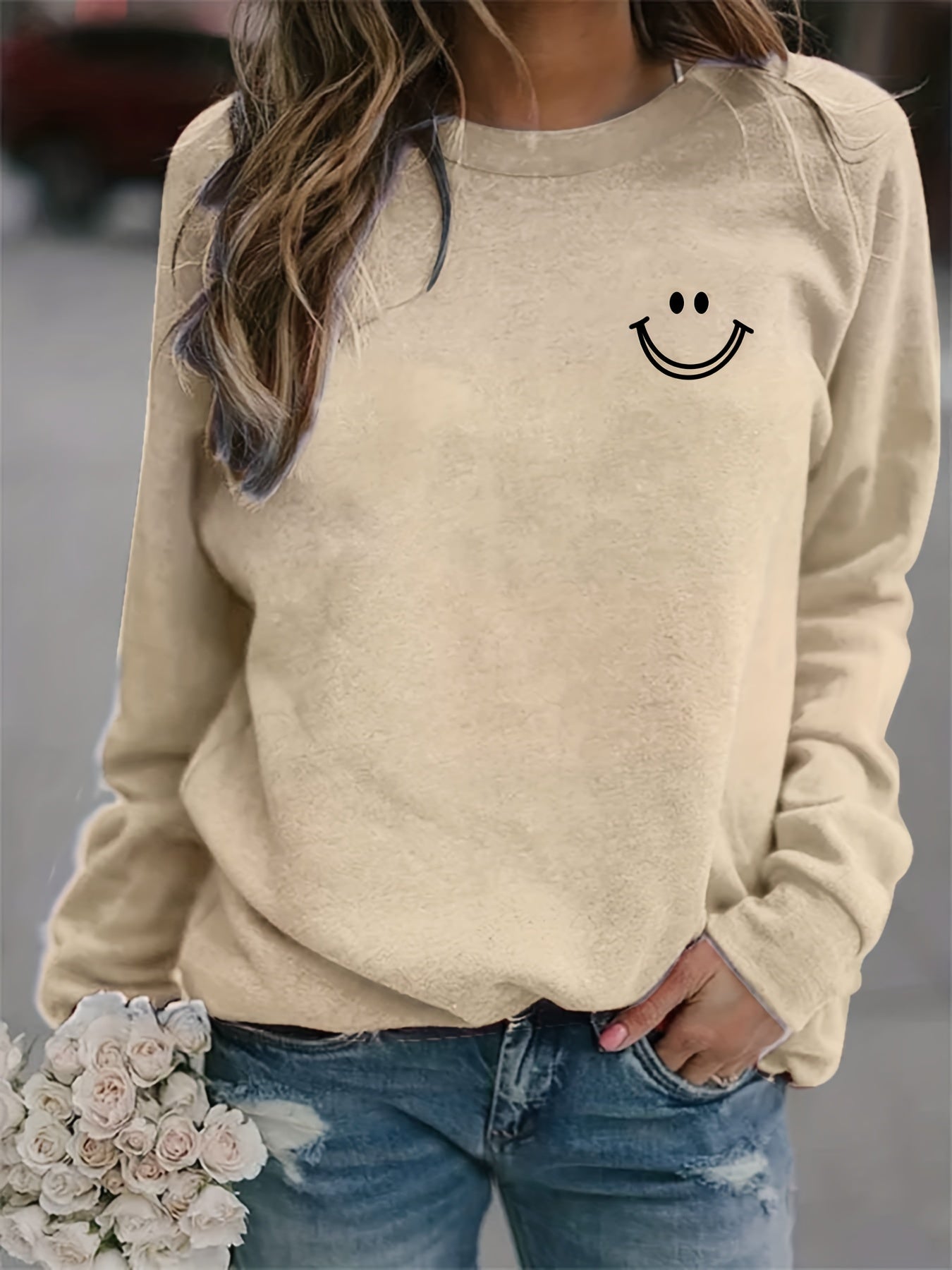 Smile Graphic Long Sleeve Sweatshirt