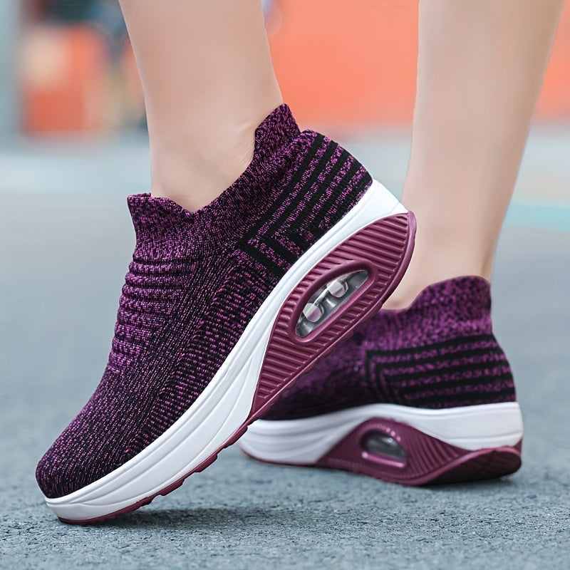 Women's Breathable Wedge Sneakers Slip On Outdoor Walking Shoes