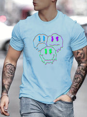 Cartoon Face Print Men's Graphic Crew Neck T shirt Casual Comfy Tees