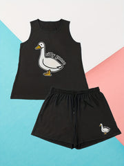 Goose Print Tank Top & Shorts Plus Lounge Set