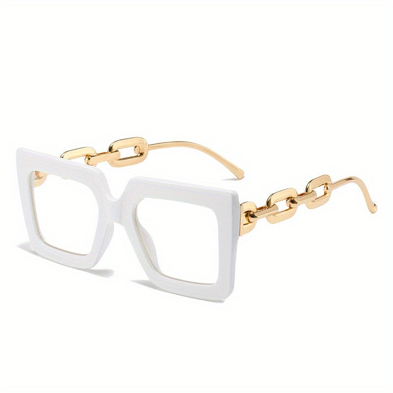 Y2K Block Chain Clear Lens Glasses Anti Light Reading Glasses