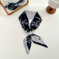 Flower Print Skinny Scarf Vintage Block Neckerchief Classic Hair Ribbon