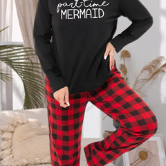 Letter Graphic Tee & Plaid Pants Lounge Set