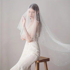 Pearl Inlaid Veil & Headband Bridal Headwear
