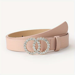 Girls Round Rhinestone Buckle Belt for Pants Jeans