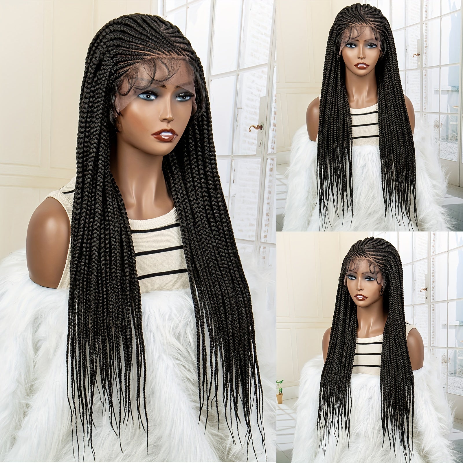 Knotless Long Box Braid Hair Wigs Synthetic Fiber Lace Front Hair Wigs For Women