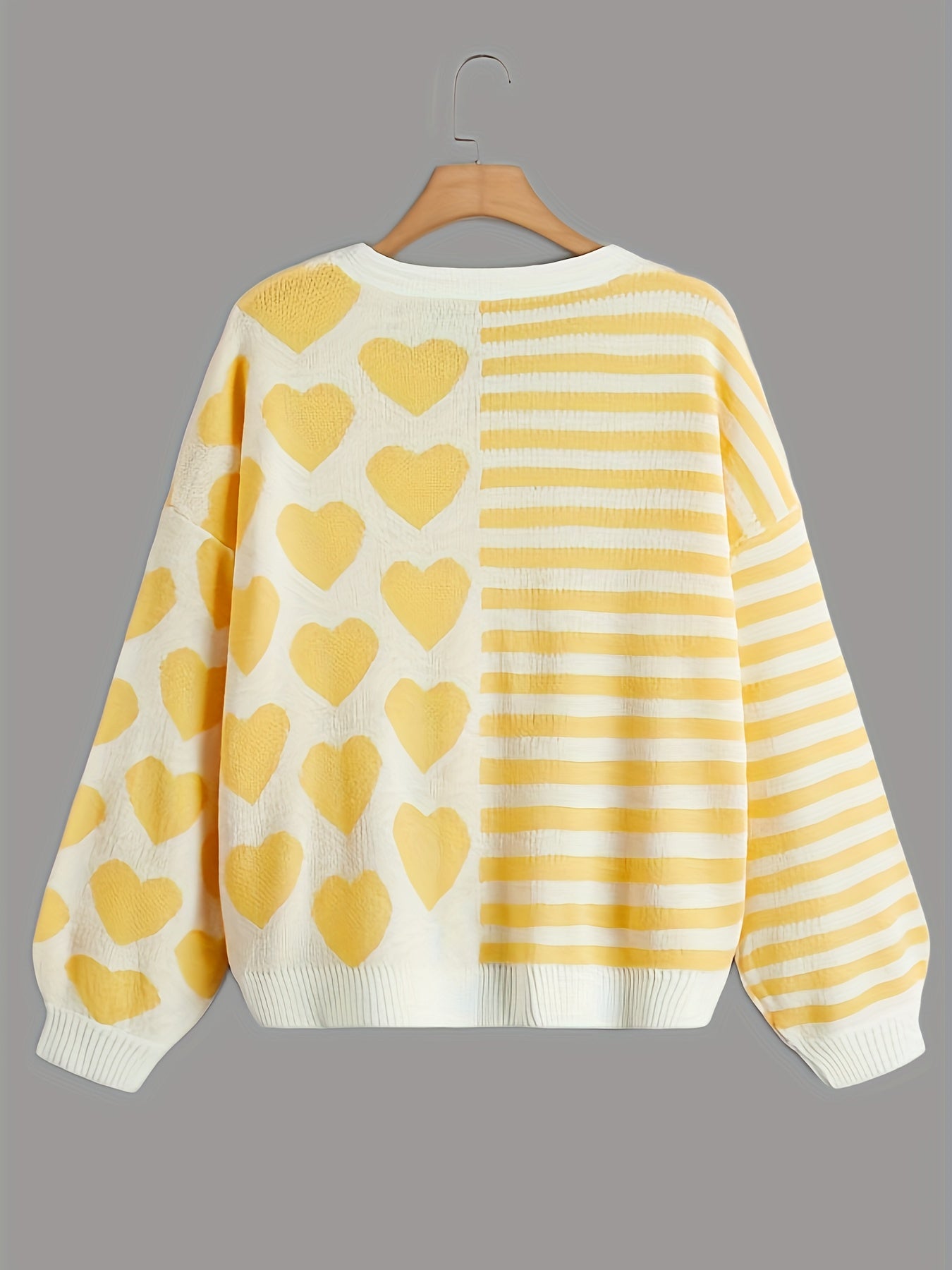 Stripe & Heart Print Button Up Sleeve Cardigan