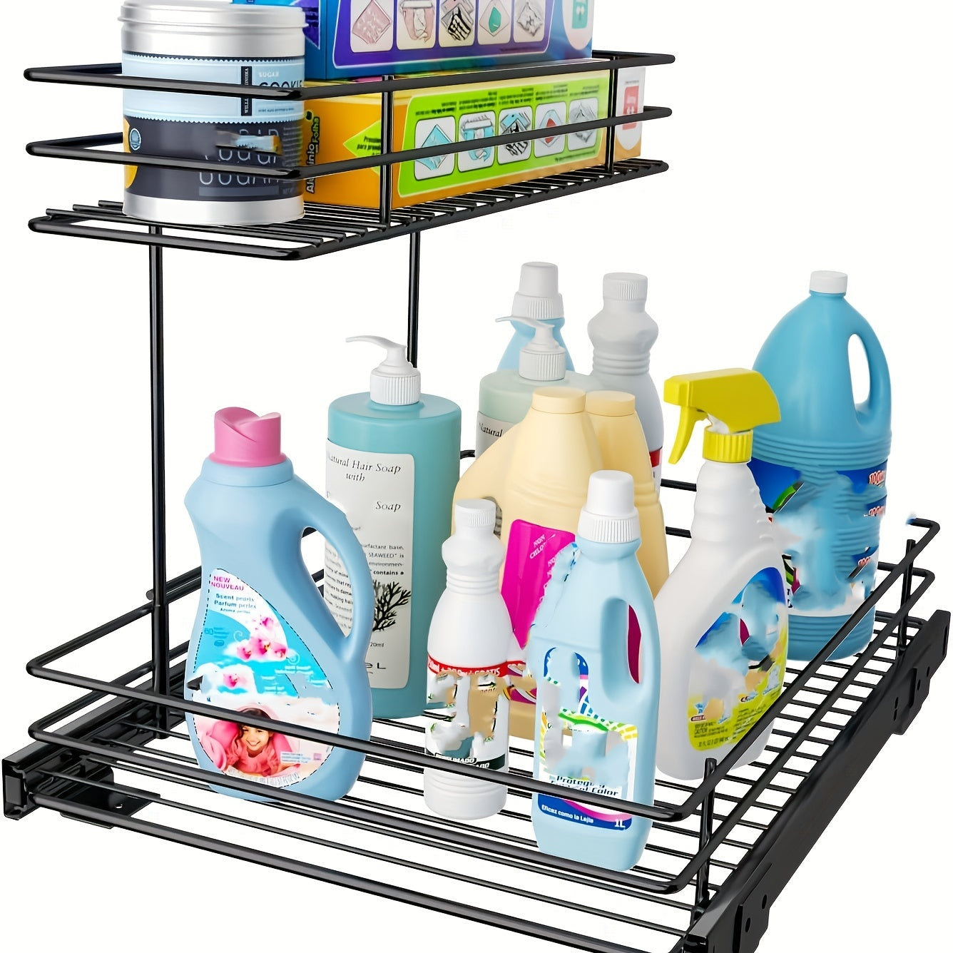 2 Tier L Shape Sliding Wire Drawer Under Sink Organizer