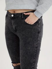 Ripped Button Fly High Stretch Jeans