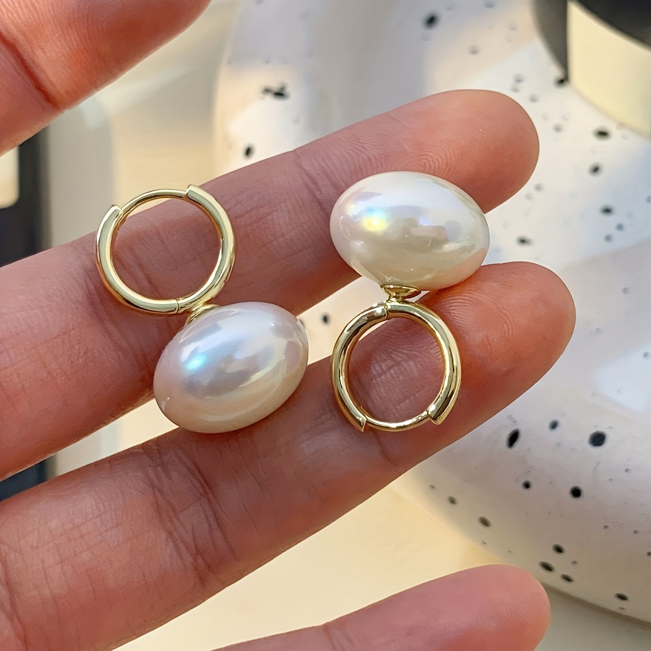Metal Baroque Pearl Earrings Pop Pendant Flat Pearl Earrings
