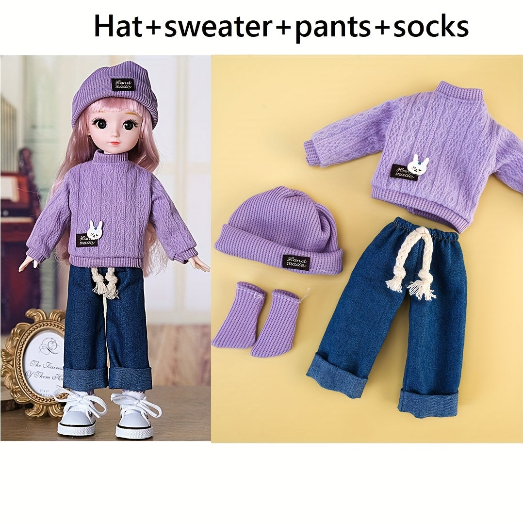12 Inch Doll Sweater Top Pants Hat Socks Set
