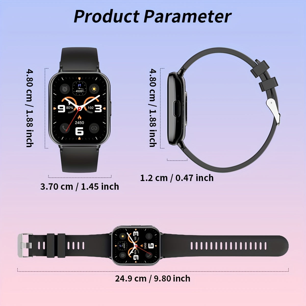 Unisex Smartwatch 1.83 Inch Display 1ATM 100+ Sports Modes