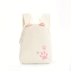 Corduroy Rabbit Ear Footprint Backpack Lightweight Waterproof Schoolbag